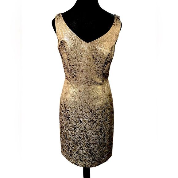 RALPH LAUREN DRESS WOMEN'S SIZE 6 BRONZE BROCADE SLEEVELESS SHEATH - Picture 5 of 7